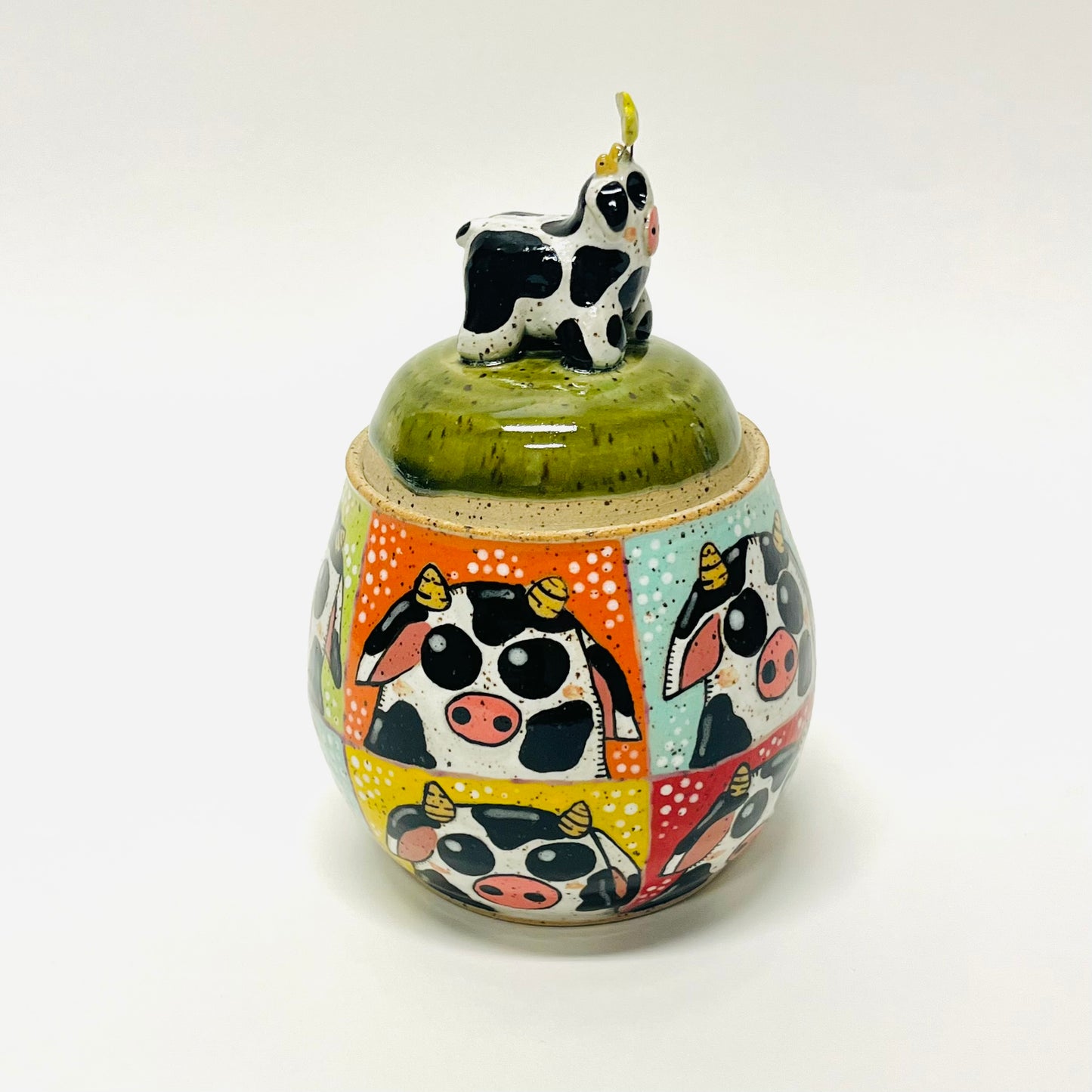 Checkered Cow Sugar Jar