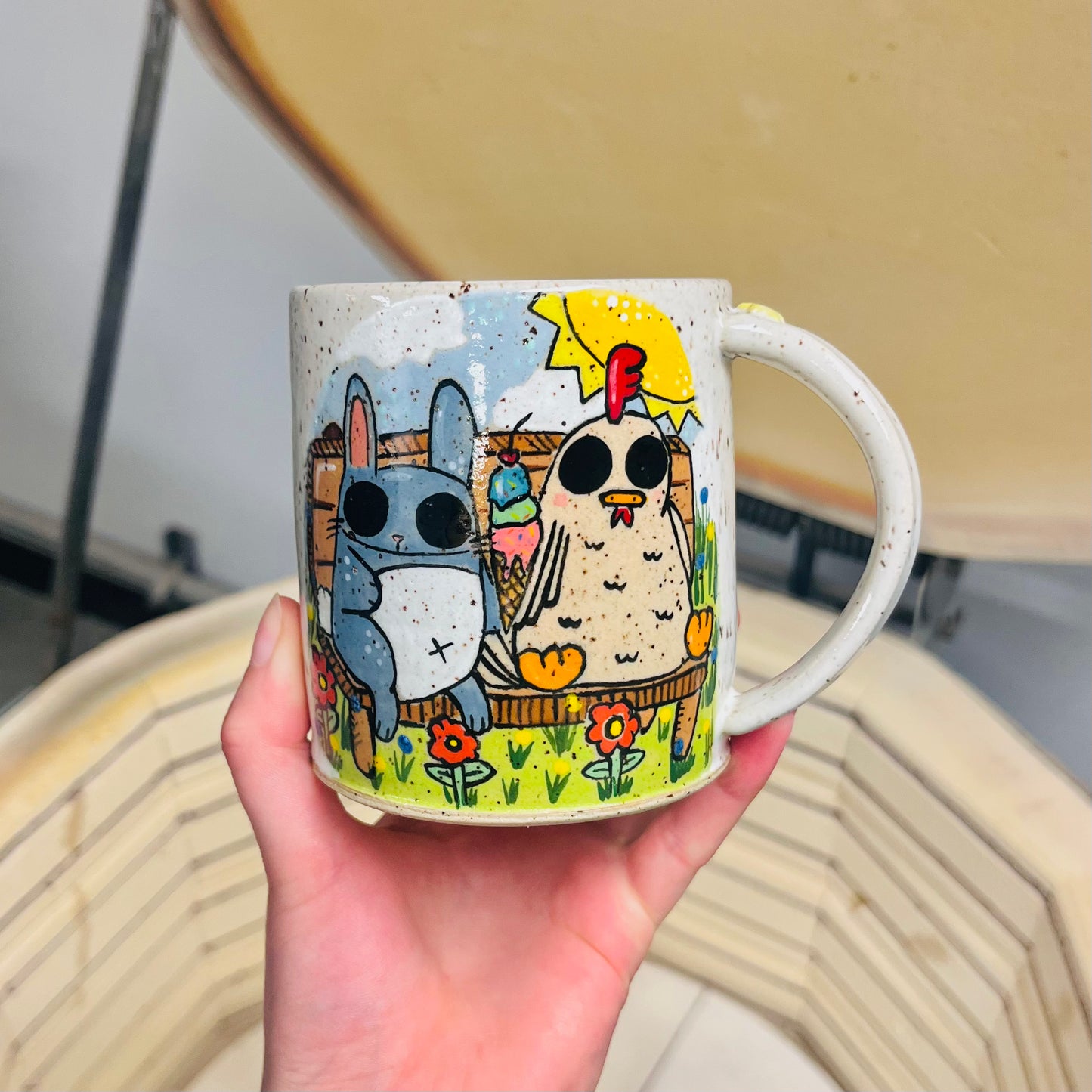 Bunny & Chicken Having Ice Cream Mug