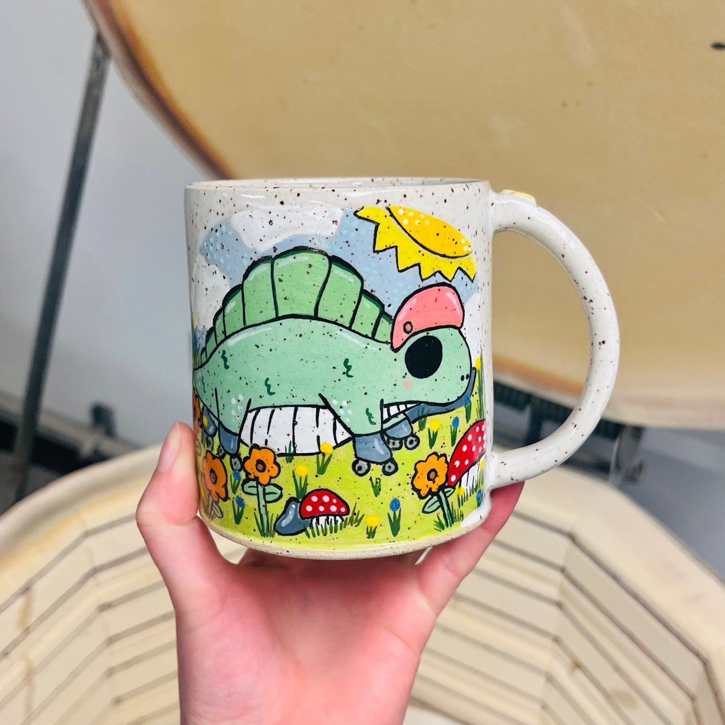 Dino On Rollerblades Mug
