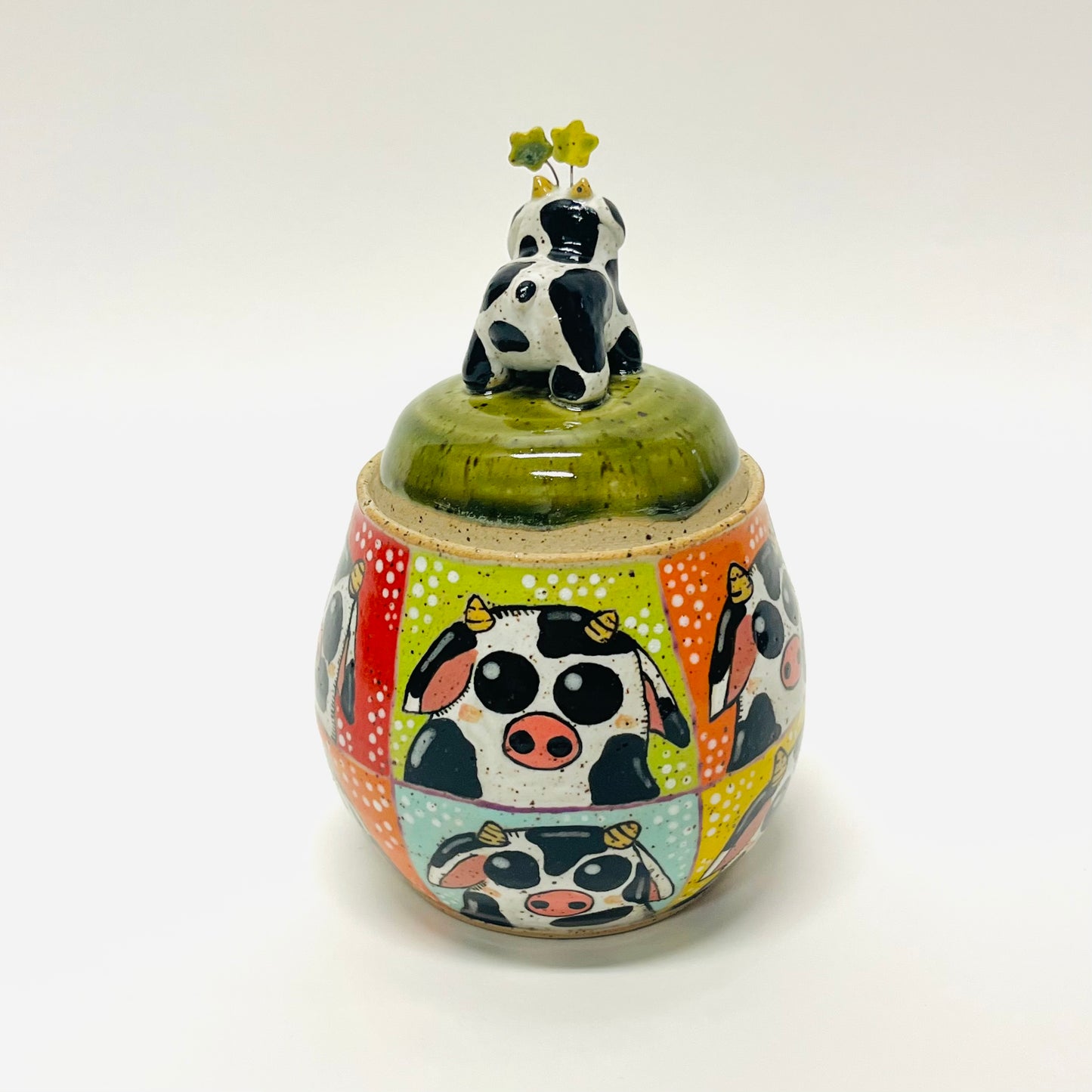Checkered Cow Sugar Jar
