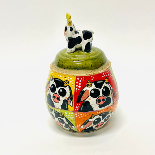 Checkered Cow Sugar Jar