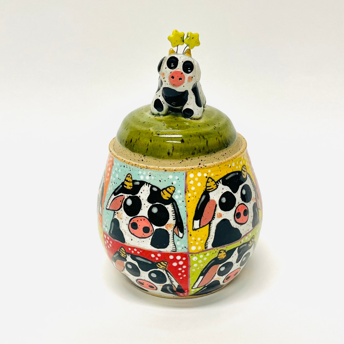 Checkered Cow Sugar Jar