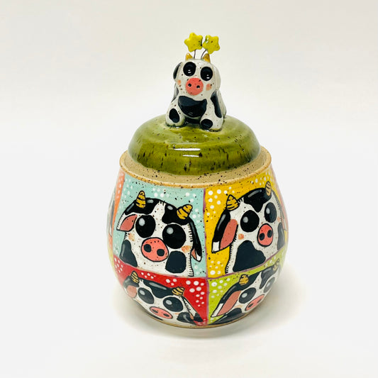Checkered Cow Sugar Jar