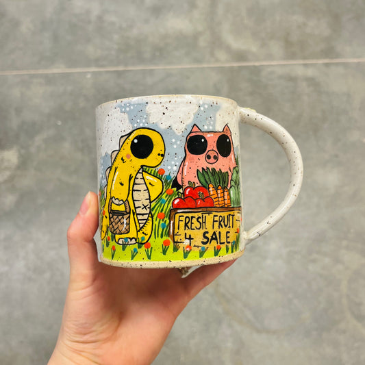 Dino & Piggy At The Farmers Market Mug